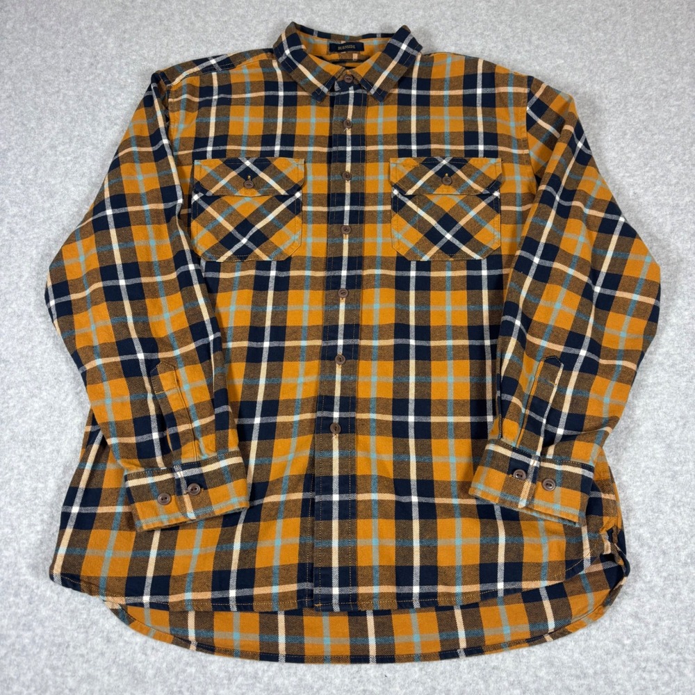 Pendleton Burnside Plaid Flannel Shirt Mens L Mustard Yellow Navy Blue Cotton